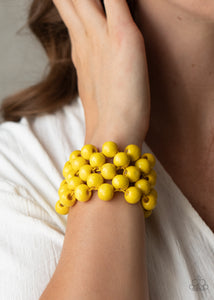 Bracelet Stretchy,Bracelet Wooden,Wooden,Yellow,Tiki Tropicana Yellow ✧ Bracelet