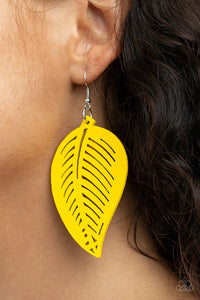 Earrings Fish Hook,Earrings Wooden,Yellow,Tropical Foliage Yellow ✧ Wood Earrings