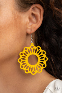 Earrings Fish Hook,Earrings Wooden,Yellow,Dominican Daisy Yellow ✧ Wood Earrings
