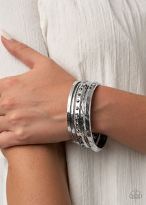 Bracelet Bangle,Silver,Revved Up Rhinestones Silver ✧ Bracelet