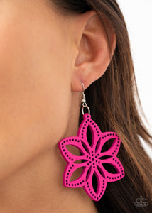 Earrings Fish Hook,Earrings Wooden,Pink,Wooden,Bahama Blossoms Pink ✧ Wood Earrings