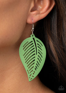 Earrings Fish Hook,Earrings Wooden,Green,Wooden,Tropical Foliage Green ✧ Wood Earrings