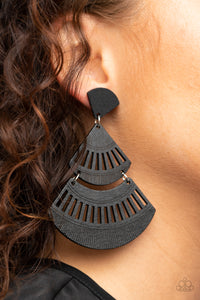 Black,Earrings Post,Earrings Wooden,Wooden,Oriental Oasis Black ✧ Wood Post Earrings