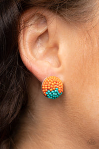 Blue,Earrings Post,Earrings Seed Bead,Orange,As Happy As Can BEAD Orange ✧ Seed Bead Post Earrings