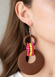 Brown,Earrings Fish Hook,Earrings Wooden,Multi-Colored,Pink,Wooden,Yellow,Beach Day Drama Multi ✧ Wood Earrings