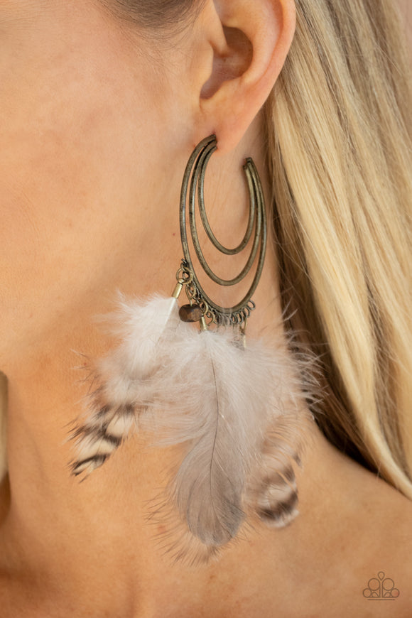 Freely Free Bird Brass ✧ Feather Hoop Earrings Hoop Earrings