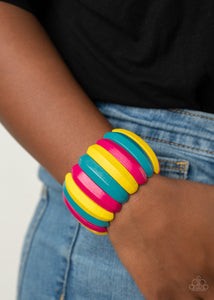 Blue,Bracelet Stretchy,Bracelet Wooden,Multi-Colored,Pink,Wooden,Yellow,Colorfully Congo Multi ✧ Wood Bracelet