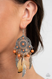 Earrings Feather,Earrings Fish Hook,Orange,Desert Plains Orange ✧ Feather Earrings