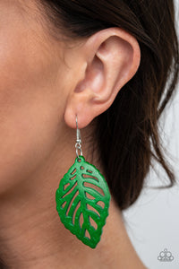Earrings Fish Hook,Earrings Wooden,Wooden,LEAF Em Hanging Green ✧ Wood Earrings