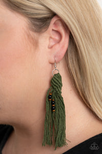 Earrings Fish Hook,Earrings Macramé,Earrings Tassel,Earrings Wooden,Green,Beach Bash Green ✧ Wood Bead Macrame Tassel Earrings