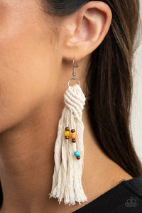 Earrings Fish Hook,Earrings Macramé,Earrings Tassel,Earrings Wooden,Macramé,Multi-Colored,Wooden,Beach Bash Multi ✧ Wood Bead Macrame Tassel Earrings