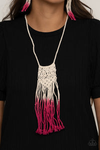 Macramé,Multi-Colored,Necklace Long,Necklace Macramé,Pink,White,Surfin The Net Pink ✨ Necklace