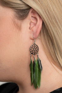 Earrings Feather,Earrings Fish Hook,Green,In Your Wildest DREAM-CATCHERS Green ✧ Feather Earrings