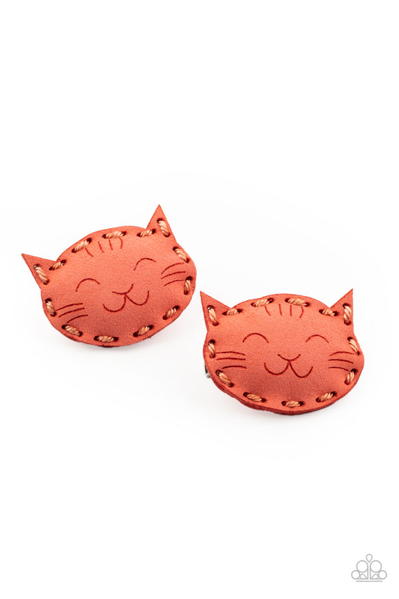 MEOW Youre Talking! Orange ✧ Suede Cat Hair Clip Hair Clip Accessory