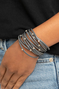 Bracelet Magnetic,Gray,Silver,Fearlessly Layered Silver  ✧ Magnetic Leather Bracelet