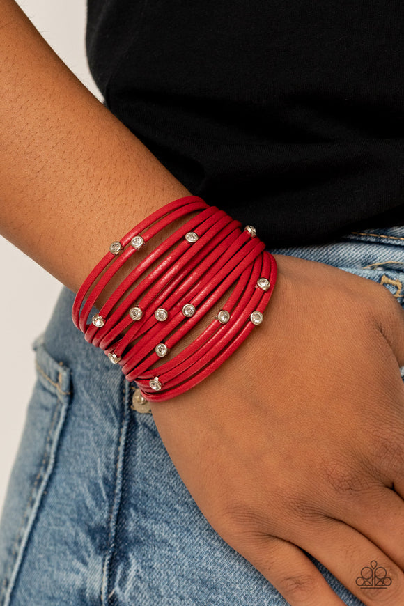 Tahoe Tourist Red Leather and Silver Magnetic Bracelet - Paparazzi  Accessories