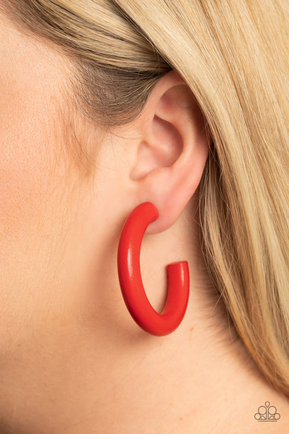 Woodsy Wonder Red ✧ Wood Hoop Earrings Hoop Earrings