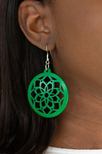 Earrings Fish Hook,Earrings Wooden,Green,Wooden,Mandala Meadow Green ✧ Wood Earrings