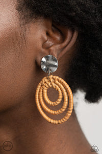 Brown,Earrings Clip-On,Whimsically Wicker Brown ✧ Clip-On Earrings