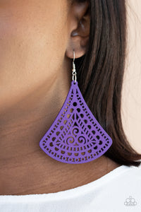 Earrings Fish Hook,Earrings Wooden,Purple,Wooden,FAN to FAN Purple ✧ Wood Earrings