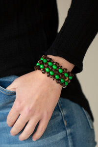Bracelet Stretchy,Bracelet Wooden,Green,Wooden,Tahiti Tourist Green ✧ Bracelet