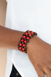 Bracelet Stretchy,Bracelet Wooden,Brown,Multi-Colored,Red,Wooden,Tahiti Tourist Red ✧ Bracelet