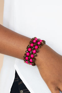 Bracelet Stretchy,Bracelet Wooden,Pink,Wooden,Tahiti Tourist Pink ✧ Bracelet