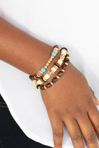 Bracelet Stretchy,Bracelet Wooden,Gold,Multi-Colored,Turquoise,Wooden,Belongs In The Wild Gold ✧ Bracelet