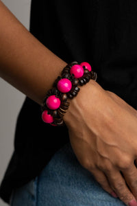 Bracelet Stretchy,Bracelet Wooden,Pink,Wooden,Tropical Temptations Pink ✧ Bracelet