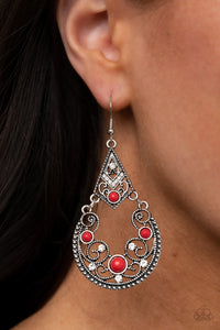 Earrings Fish Hook,Red,Bohemian Ball Red ✧ Earrings
