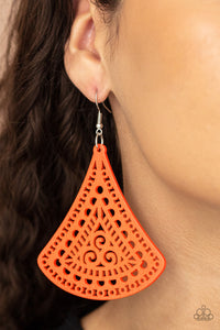 Earrings Fish Hook,Earrings Wooden,Orange,Wooden,FAN to FAN Orange ✧ Wood Earrings