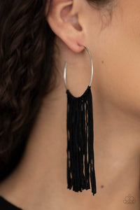 Black,Earrings Fringe,Earrings Hoop,Favorite,Flauntable Fringe Black ✧ Fringe Hoop Earrings