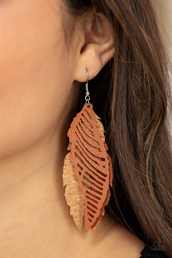 WINGING Off The Hook Brown ✧ Leather Cork Earrings Earrings