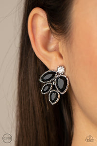 Black,Earrings Clip-On,Fancy Foliage Black ✧ Clip-On Earrings