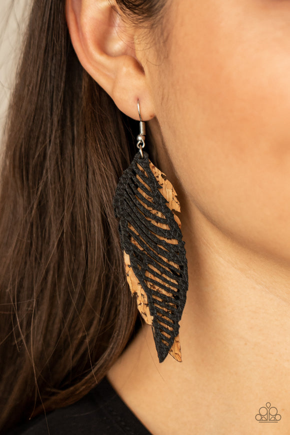 WINGING Off The Hook Black ✧ Leather Cork Earrings Earrings