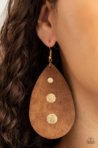 Brown,Earrings Fish Hook,Earrings Leather,Gold,Leather,Rustic Torrent Gold ✧ Leather Earrings