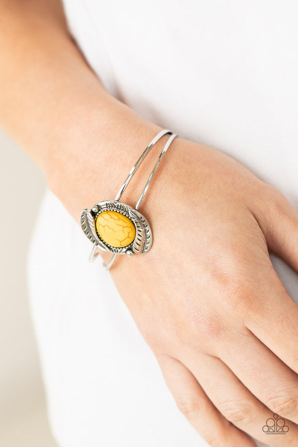 Living Off The BANDLANDS Yellow ✧ Feather Cuff Bracelet