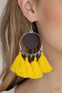 Brown,Earrings Fish Hook,Earrings Fringe,Earrings Tassel,Earrings Wooden,Wooden,Yellow,Yacht Bait Yellow ✧ Tassel Wood Disc Earrings