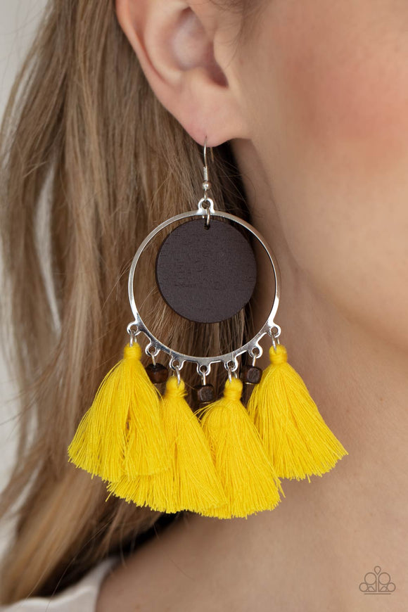 Yacht Bait Yellow ✧ Tassel Wood Disc Earrings Earrings