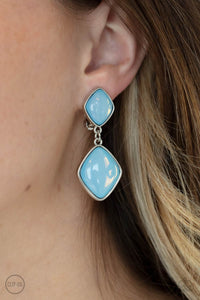 Blue,Earrings Clip-On,Double Dipping Diamonds Blue ✧ Clip-On Earrings