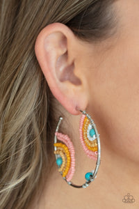 Earrings Hoop,Earrings Seed Bead,Multi-Colored,Orange,Turquoise,White,Rainbow Horizons Multi ✧ Seed Bead Hoop Earrings