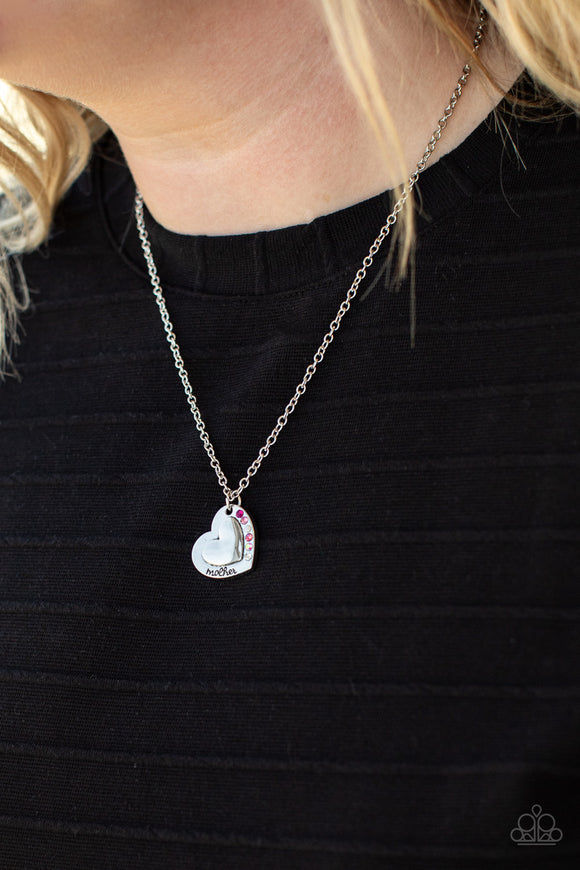 Happily Heartwarming Pink ✧ Iridescent Heart Mother Necklace Short