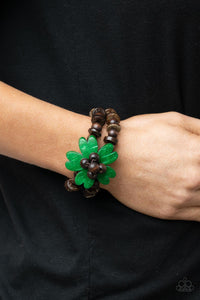 Bracelet Stretchy,Bracelet Wooden,Brown,Green,Wooden,Tropical Flavor Green ✧ Wood Stretch Bracelet