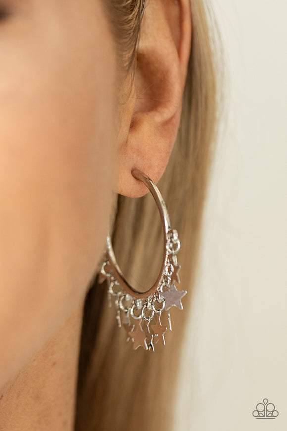 Happy Independence Day Silver ✧ Star Hoop Earrings