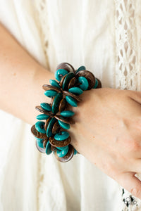 Blue,Bracelet Stretchy,Bracelet Wooden,Brown,Wooden,Caribbean Canopy Blue ✧ Wood Stretch Bracelet