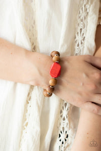 Bracelet Stretchy,Bracelet Wooden,Red,Wooden,Abundantly Artisan Red  ✧ Bracelet