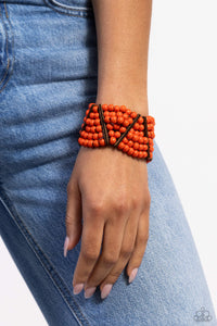 Bracelet Stretchy,Bracelet Wooden,Brown,Orange,Wooden,Way Off TROPIC Orange ✧ Wood Stretch Bracelet