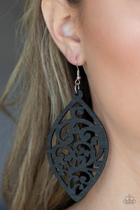 Black,Earrings Fish Hook,Earrings Wooden,Coral Garden Black ✧ Wood Earrings