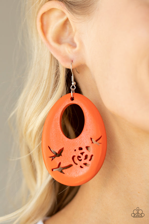 Home TWEET Home Orange ✧ Bird Wood Earrings