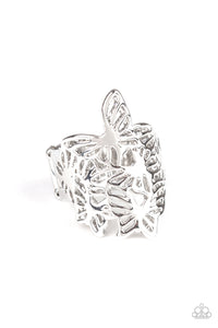 Ring Wide Back,Silver,Banded Butterflies Silver ✧ Ring